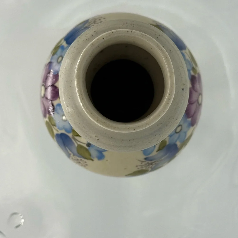 Vintage Floral Ceramic Vase with Purple and Blue Flowers - Picture 3 of 7